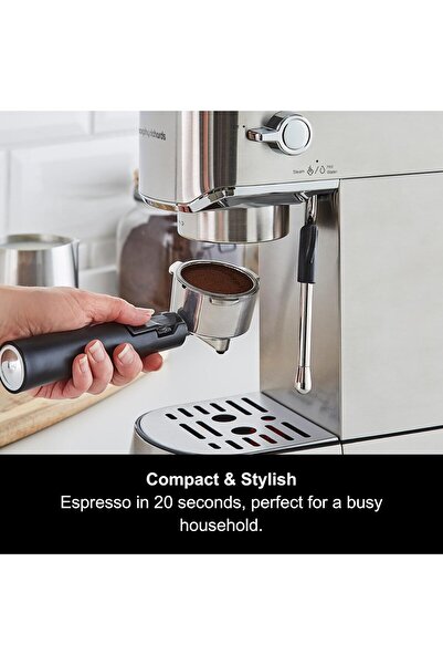 morphy richards Compact Espresso Coffee Machine, Dual Cup, 1L Water tank, Variable Steam Control & M