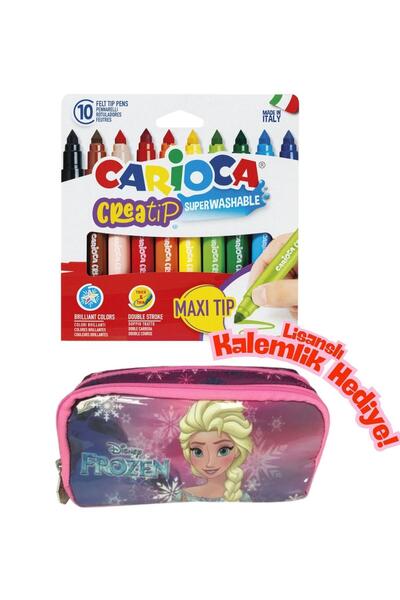Disney Ліцензований пенал Frozen З ПОДАРУНКОМ - Carioca Creatip 10 кольорів, мийний фломастер великого розміру