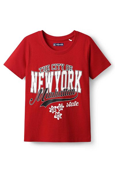 Pine kids Half Sleeves T-Shirt with Text Print - Red