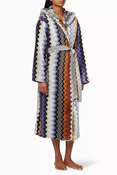 Missoni روب حمام بغطاء للرأس من جياكومو للجنسين، قطن مخملي، نمط متعرج ومريح