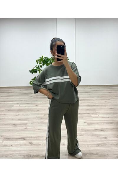 VAZIRADK Zipper Detailed Striped Tracksuit Set