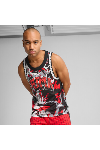 Puma Mens Rival Rage All-Over Print Mesh Tank - Red