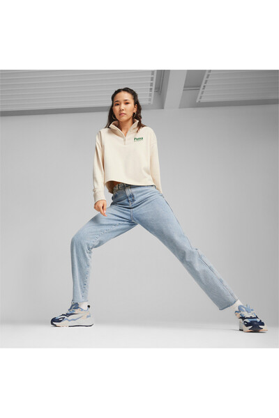 Puma Womens TEAM Half-Zip Crew - White