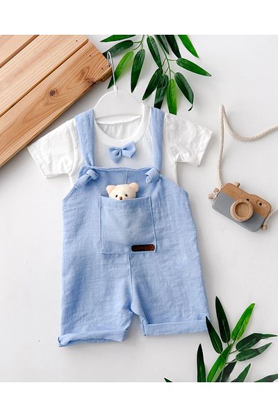 hümabebe Removable Teddy Bear Bow Tie Summer Muslin 2-Piece Slippers Set