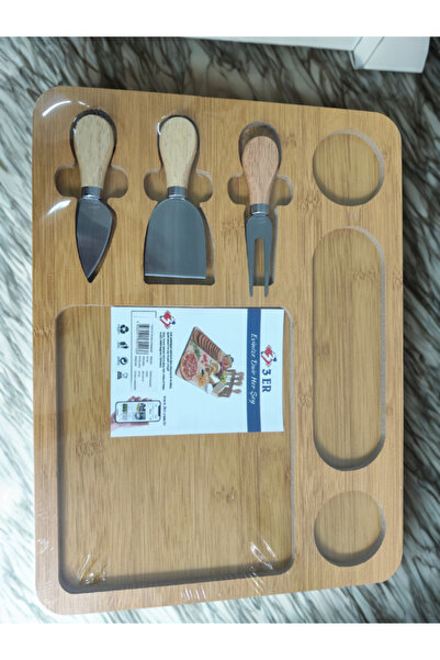 BLUEST SHOP Peynir - Meyve Sunum Tahta Seti Bambu/ Ahşap 4 Parça-4 Bölme