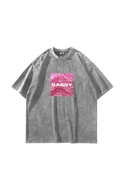 Sekizbiraltı Sassy Printed Oversize Unisex Washable White Tshirt
