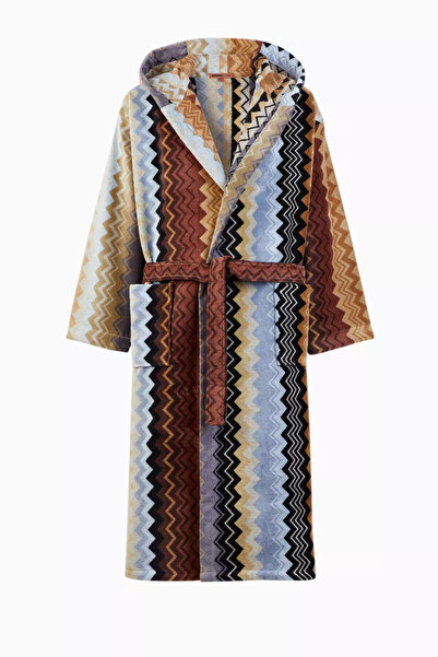 Missoni روب حمام بغطاء للرأس من جياكومو للجنسين، قطن مخملي، نمط متعرج ومريح