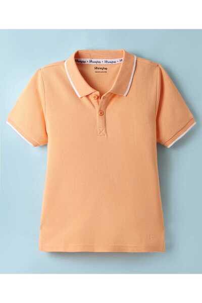 Honeyhap Premium 100% Cotton Knit Solid Polo T-Shirt with Bio Finish - Peach