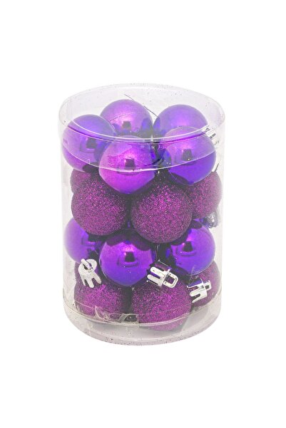 OEM Set globuri cu sclipici pentru bradul de Craciun, xmas, Mov, 3 cm, 20 buc