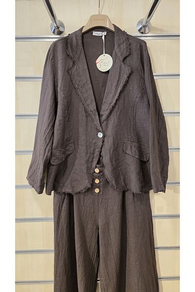 Park Moda Italian Linen Jacket with Fringe Detail