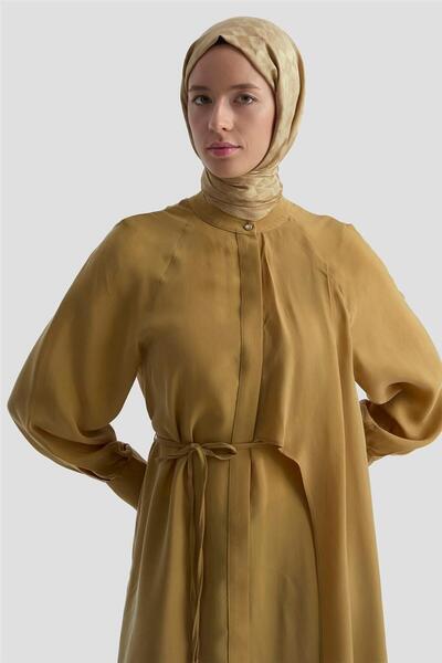 Armine Asimetrik Allerli Cupra Tunik Elbise 25Y4706 Sahra