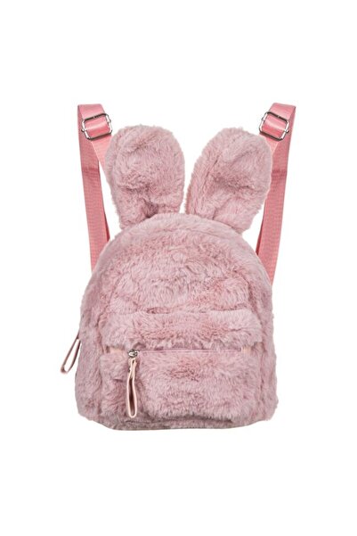 OEM Backpack for girls made of synthetic material, 23x11x33.5cm, pink with rabbit ear design