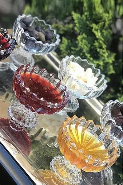 aydev home collection 6 Pieces Crystal Glass Footed Sugar Bowl Turkish Delight Bowl-7X9Cm