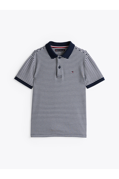 Tommy Hilfiger Boys Dark Navy Stripe Interlock Regular Fit Polo T-Shirt
