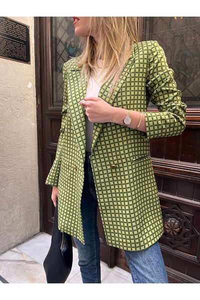 auzou eveil Women's Plaid Green Jacket