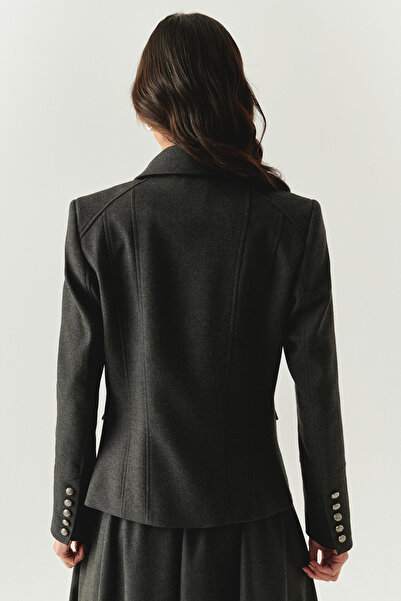Exquise Lined Slim Fit Gray Jacket with Cover Pocket