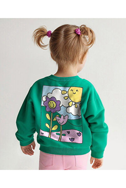 Bonfino سويت شيرت تيري كبير الحجم بأكمام طويلة مطبوع عليه زهور من الأمام والخ...