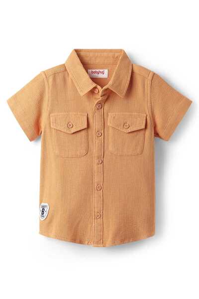 Babyhug Cotton Woven Half Sleeves Solid Shirt - Peach
