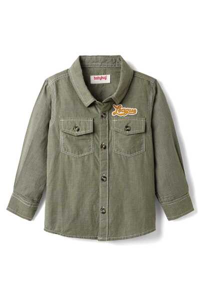 Babyhug Cotton Woven Full Sleeves Checkered Shirt With Text Embroidery - Olive Green