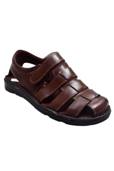 SPORIO Slippers Closed Front Leather Men's Sandals - Brown