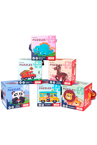 SDX Market Puzzle cu 2 piese mari de carton pentru fete, 7 în 1