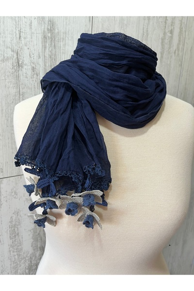 KAFTAN TAKI TASARIM Crochet Cotton Foulard 41X1.50Cm Six Flowers