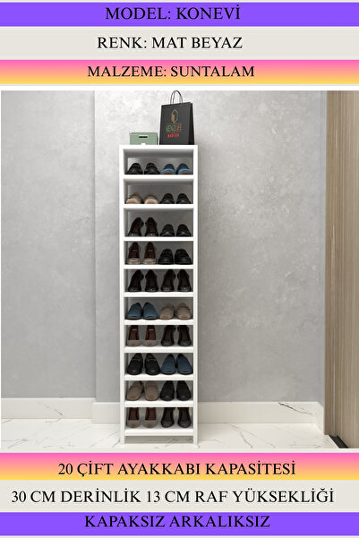 Kenzlife Ayakkabılık Konevi Mat Beyaz Suntalam 155*040*30 Yirmi Çift Ayakkabı...