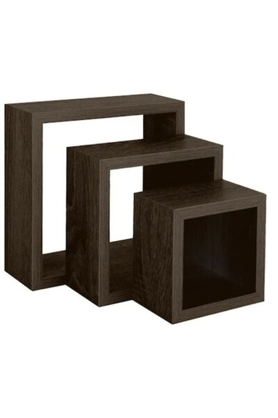 OEM Set de 3 rafturi plutitoare în formă de cub, MDF cu sistem de fixare ascuns, Wenge