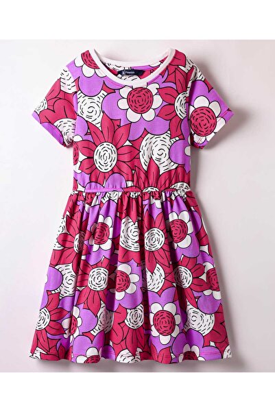 Pine kids Cotton Knit Half Sleeves Frock With Floral Print - Multicolor