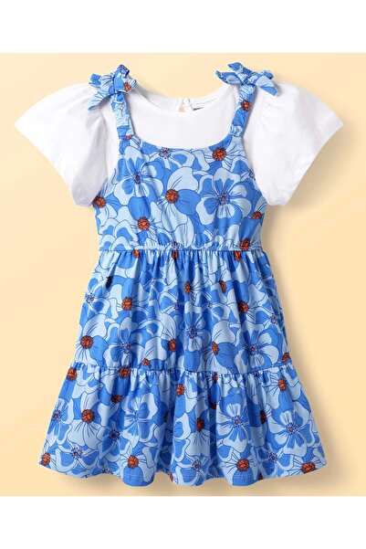 Pine kids Cotton Knit Frock & Half Sleeves Inner T-Shirt With Floral Print - ...