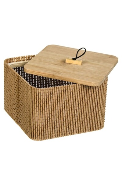 offlimits Storage Box, Bamboo, Wooden Lid, 12x12x8 cm, Brown