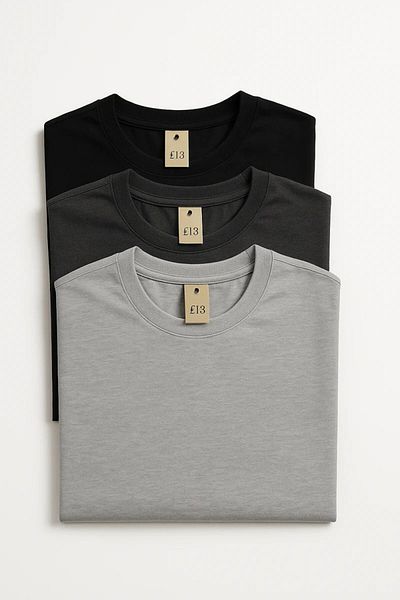 genric Pack of 3 Premium Export T-Shirts – Black, Dark Gray & Gray