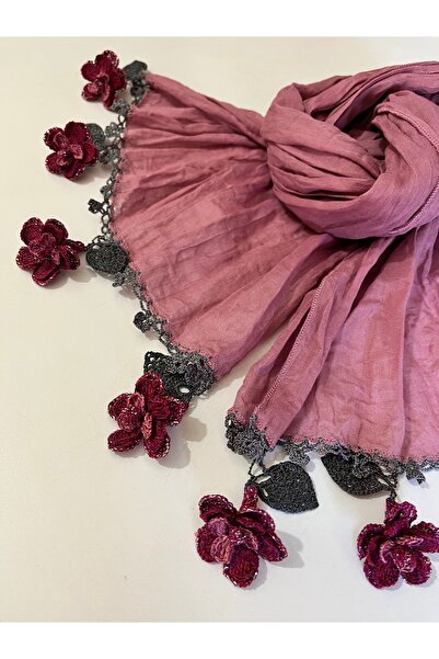 KAFTAN TAKI TASARIM Tığ işi pamuklu fular 41x1.50cm 8 çiçekli