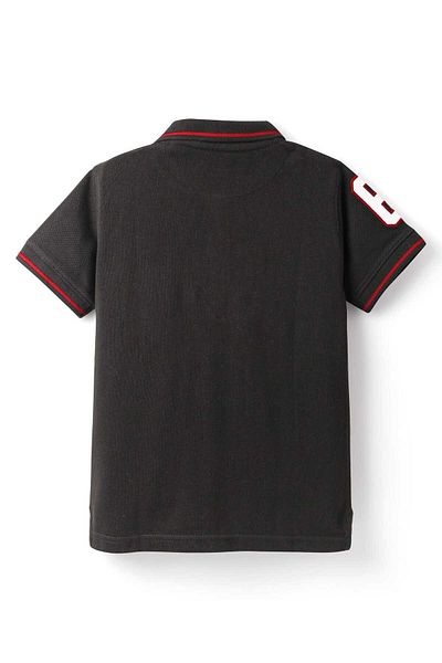 Pine kids Half Sleeves Polo Shirt with Number Patch - Black