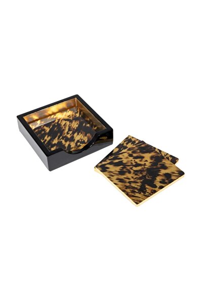 Caspari Tortoiseshell Set Of 4 Lacquer Coasters 4" Diameter
