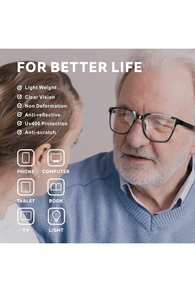 Baytion Reading Glasses for Men & Women, Square Frame Spring Hinged Blue Light Filter Eyewear Blocki