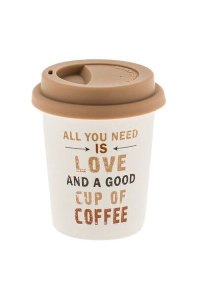 OEM Coffee Cup White Matte with Message 'All YOU NEED IS LOVE' & Silicone Lid 280ml