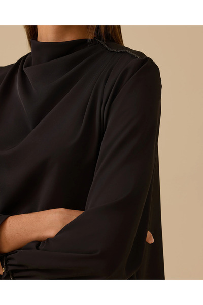 SEÇİL Stand Collar Draped Detailed Blouse