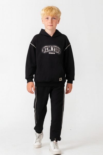 AHENGİM Boys New York Printed Bottom Top Tracksuit Set Ak7886