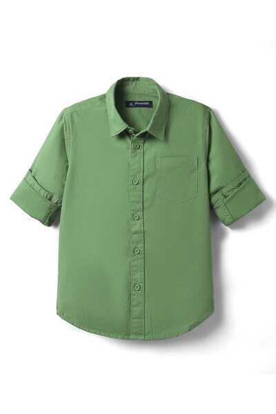 Pine kids 100% Cotton Full Sleeves Solid Colored Shirt - Green