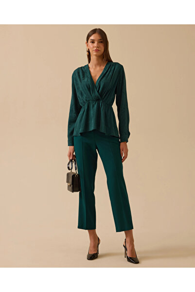 SEÇİL Desenli Kruvaze Bel Detaylı Bluz