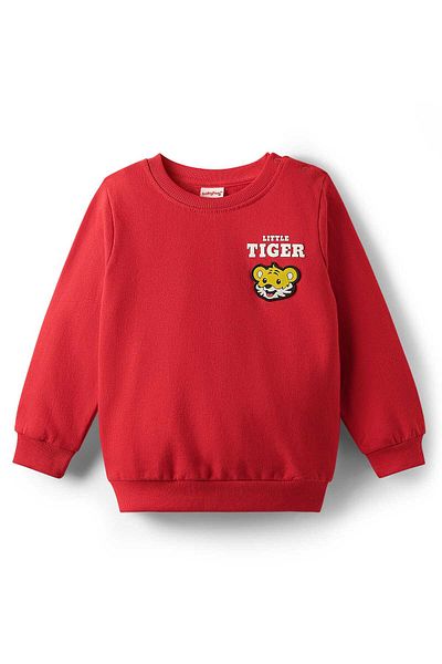 Babyhug 100% Cotton Full Sleeves Sweatshirt With Tiger Print - Red