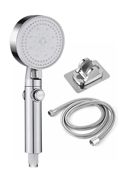 clickzu 6-function shower set, high-pressure shower head and water stop button, 1.5m hose, adhesive backing