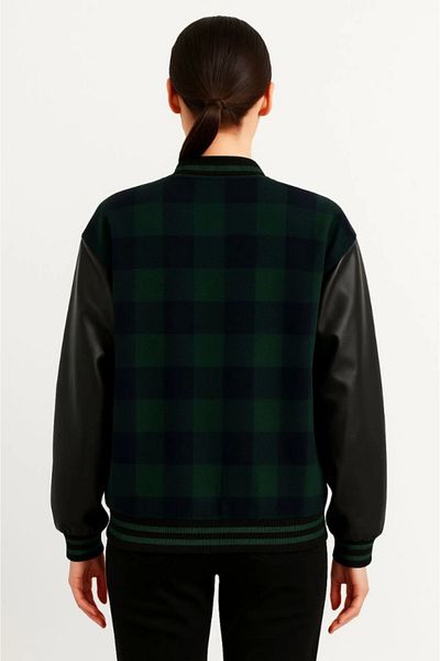 modamtn Lumberjack College Jacket with Faux Leather Sleeves and Lining - Khaki