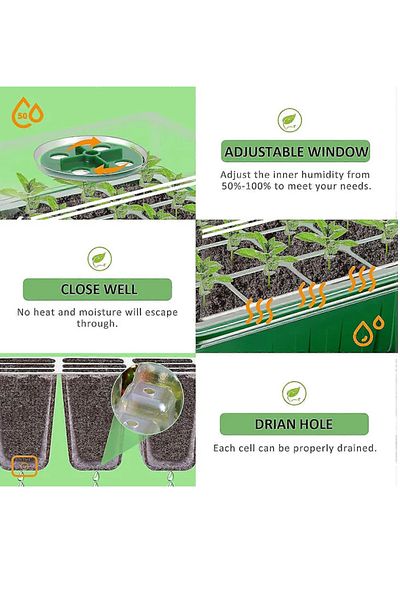 OEM Set of 3 trays for seedling germination, 18 x 14 x 7 cm, 12 compartments each, plastic, green