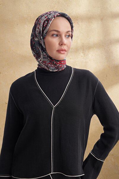 ARMANDA Floş Viscosa Bahia Pattern Scarf - Black - Red