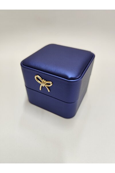 BURAKKUTU Deri Lüks ışıklı Lacivert Yüzük Kutusu (7x7cm yükseklik 6cm dir ith...