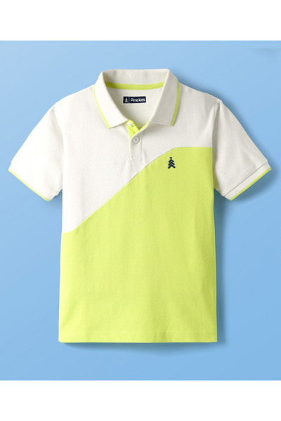 Pine kids Half Sleeves Cut & Sew Color Block Polo Shirt - Neon Green