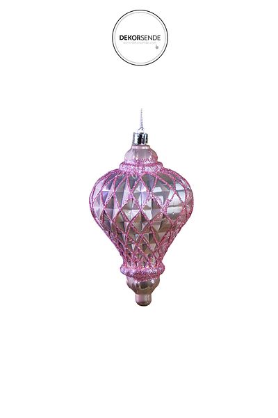 Dekorsende New Year's Ornament Diamond Patterned Set of 2 Shiny Balls Pink 10 cm