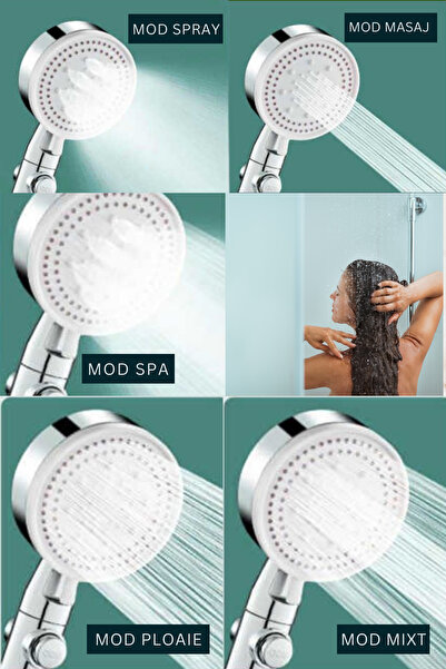 clickzu 6-function shower set, high-pressure shower head and water stop button, 1.5m hose, adhesive backing